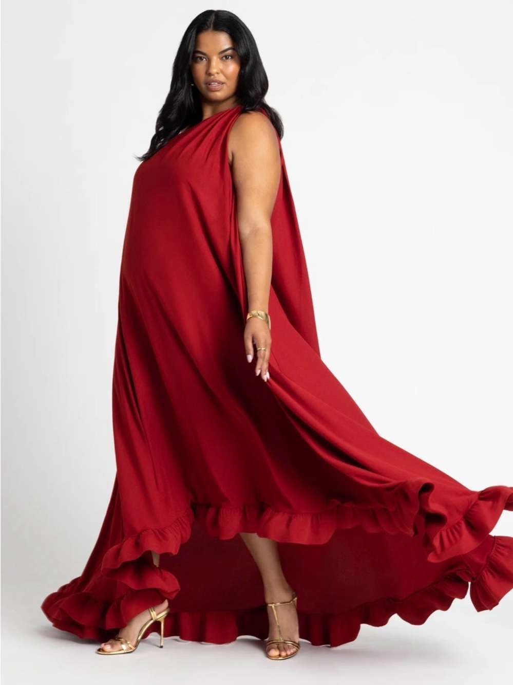 ELOQUII Dramatic Ruffle Gown in Red